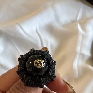 Gucci Black Resin Button Ring with Gold Logo- brand new no tags